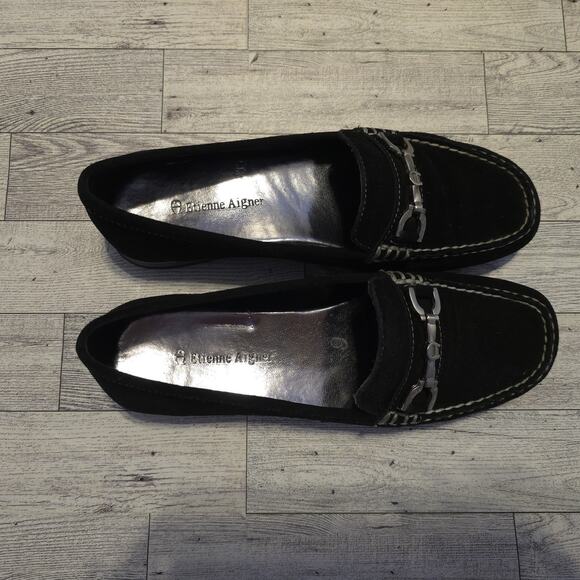 Etienne Aigner Womens 6M Black Suede Loafers Slip Ons Patricia Shoes - Picture 6 of 9